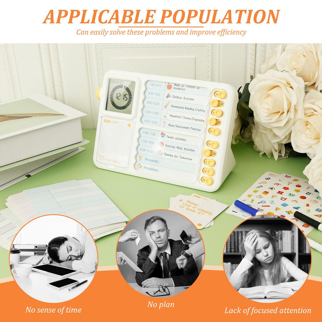 Visual Timer with Planning Board for Kids/Adults Silent Visual Timer with Chore Chart Board Time Management Tool for Home School