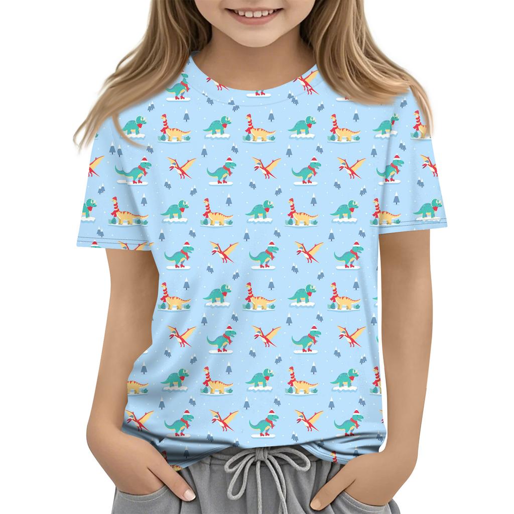 Kinder bedrucktes Rundhals Kurzarm Freizeit-T-Shirt