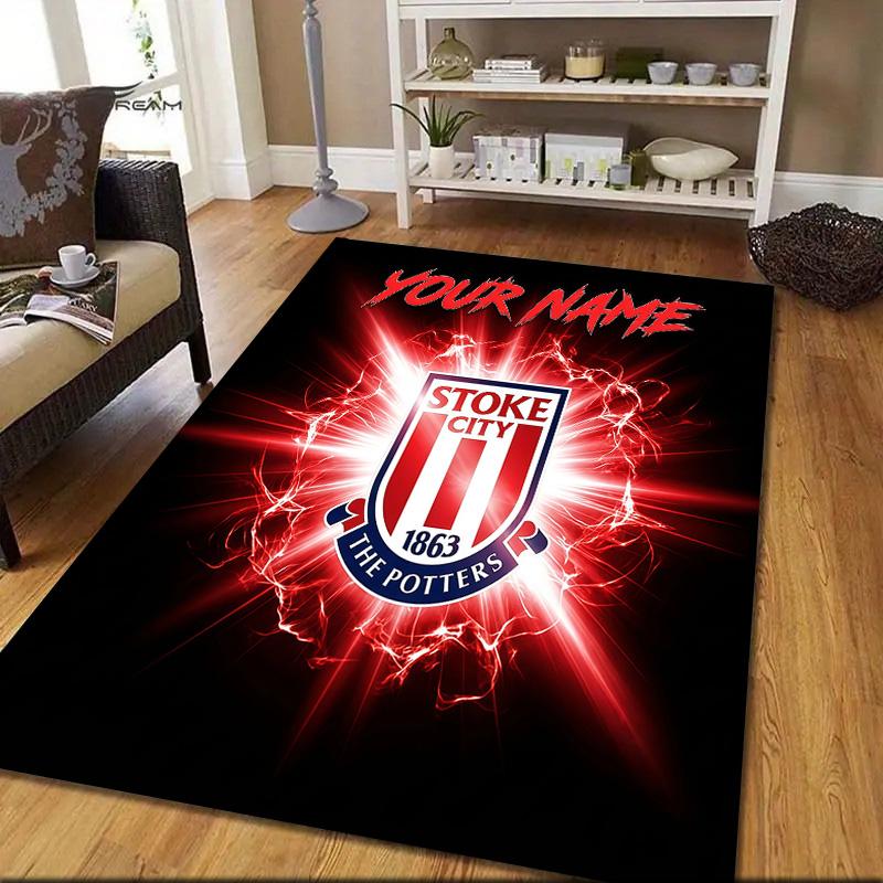 Benutzerdefinierter Name Stoke City Flanellmuster Quadratischer Teppich, Läufer, Teppich für Wohnzimmer Schlafzimmer Sofa Spielzimmer Dekoration, Rutschfeste Bodenmatte