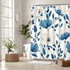 Blue and White Peonies Shower Curtain - Digital Drawing, Seamless Flowers On Cream, Modern Minimalist Bath Décor