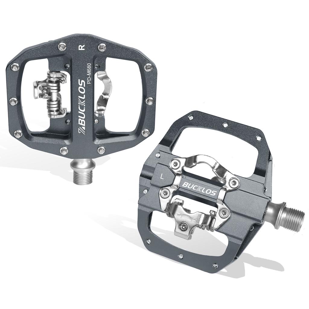 BUCKLOS Pedals MTB Bike Flat Pedal Platform Bearing Dual Function Fit SPD System Aluminum Alloy Mountain Bike Pedal Bicycle Part