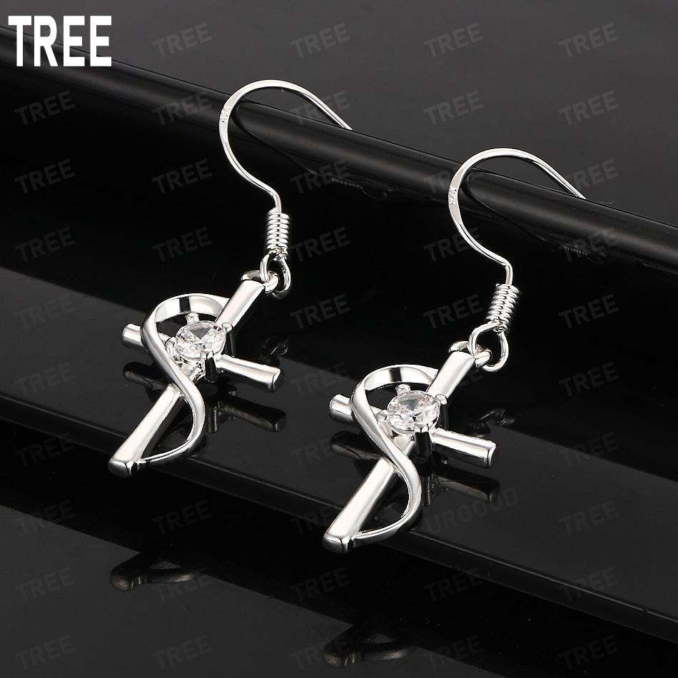 925 Sterling Silver Simple Twisted Cross AAA Zirconia Earrings - Stylish Evening Jewelry