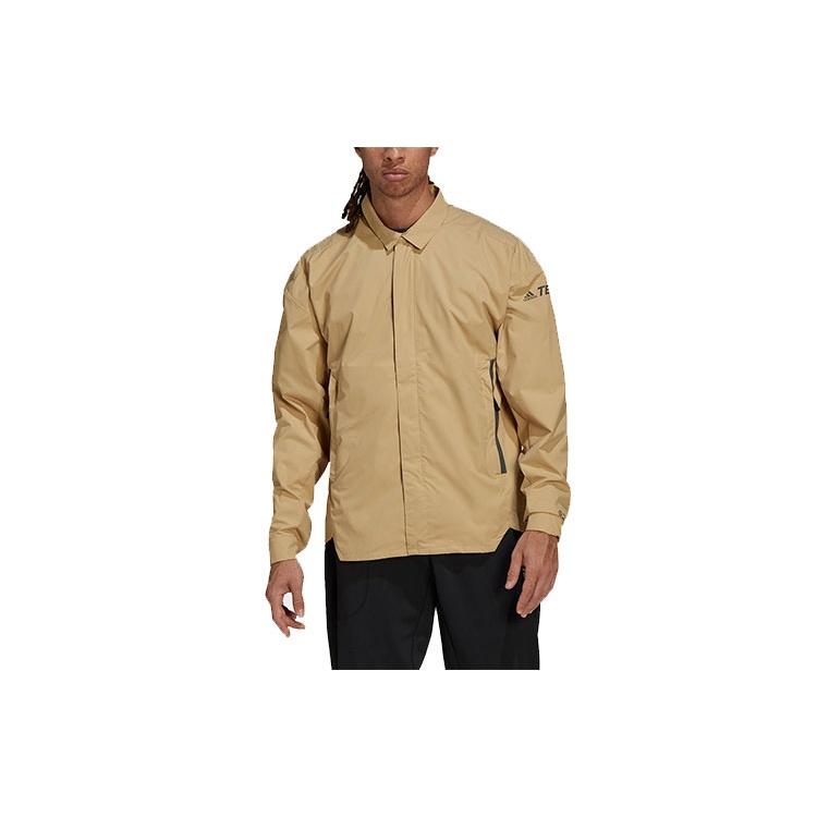 Men s adidas Terrex C Myshelter W.r Logo Stripe Printing Lapel Jacket Khaki H48571 XL