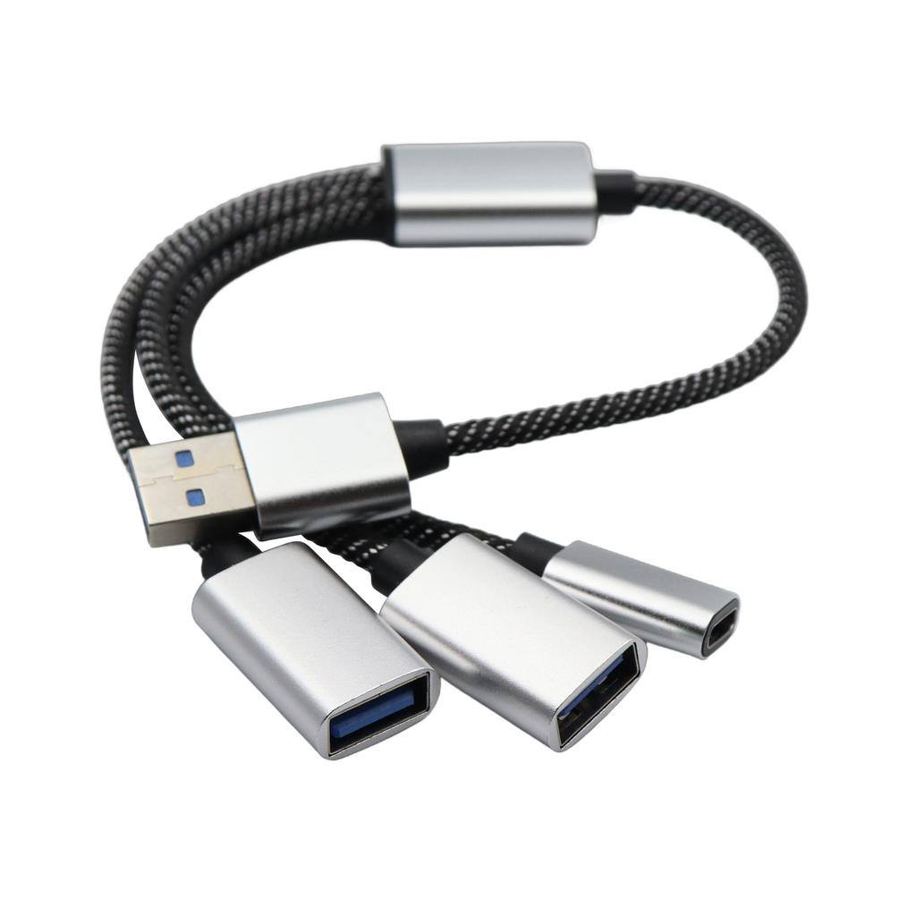 USB 2.0 Power Splitter Cable 1 Male To 2 Female Adapter with USB C for Charging and Data Sync For Laptop Computer