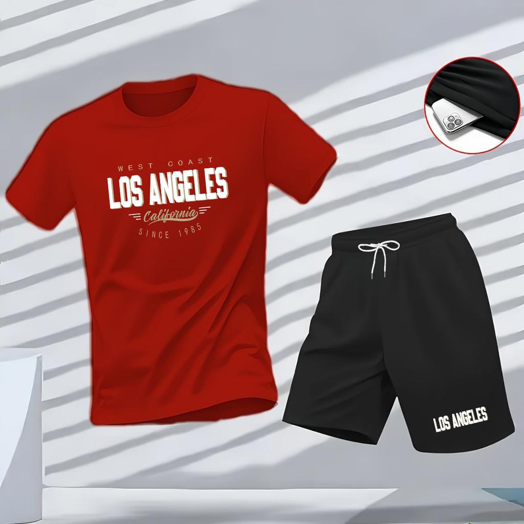 Nuovo set sportivo estivo da uomo, T-shirt a maniche corte e pantaloncini due pezzi, abbigliamento casual traspirante e ad asciugatura rapida.