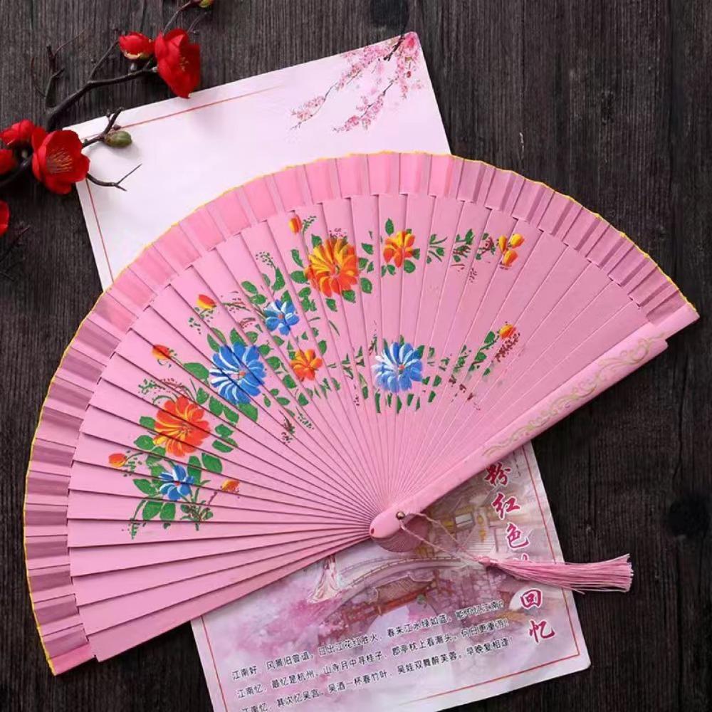 Wooden Dance Fan Double Sided Hand Painted Fan Elegant Folding Fan Performances