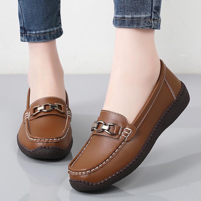 Women Simple Red Loafers Leather Driving Moccasins Comfort Flats Black Casual Slip on Plus Size Black Shoes