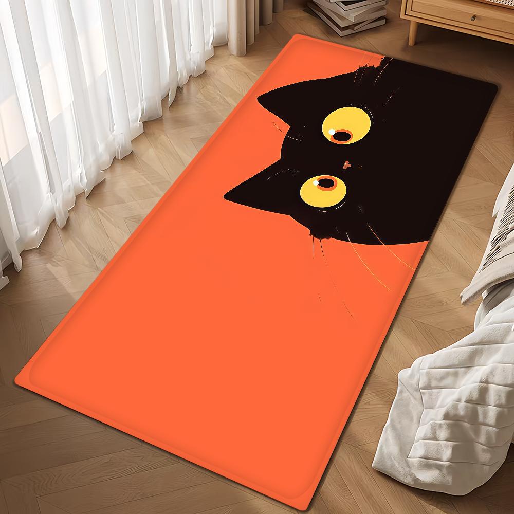 Kawaii Cute Black Cat Door Mat Bath Microfiber Decorative Versatile Flannel Floor Mat Quick Dry Absorbent Non-slip Sole