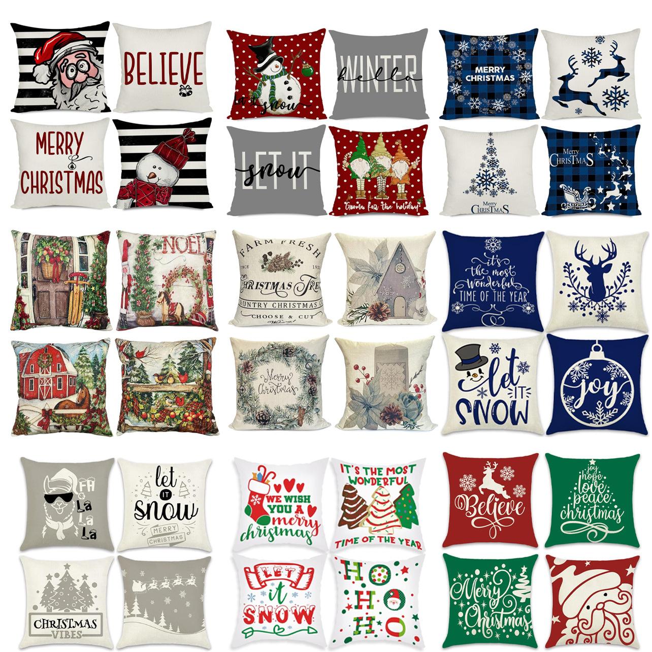 

Різдвяна подушка Набір з 4 штук Подушка для дивана Різдвяна наволочка Подушка Льон Зимова подушка 45 * 45Cm [without core]