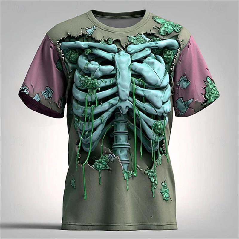Halloween New t shirt for man Short-sleeved Men's Lava Pattern Short-sleeved Loose Round-neck T-shirt Breathable Lightweight Top