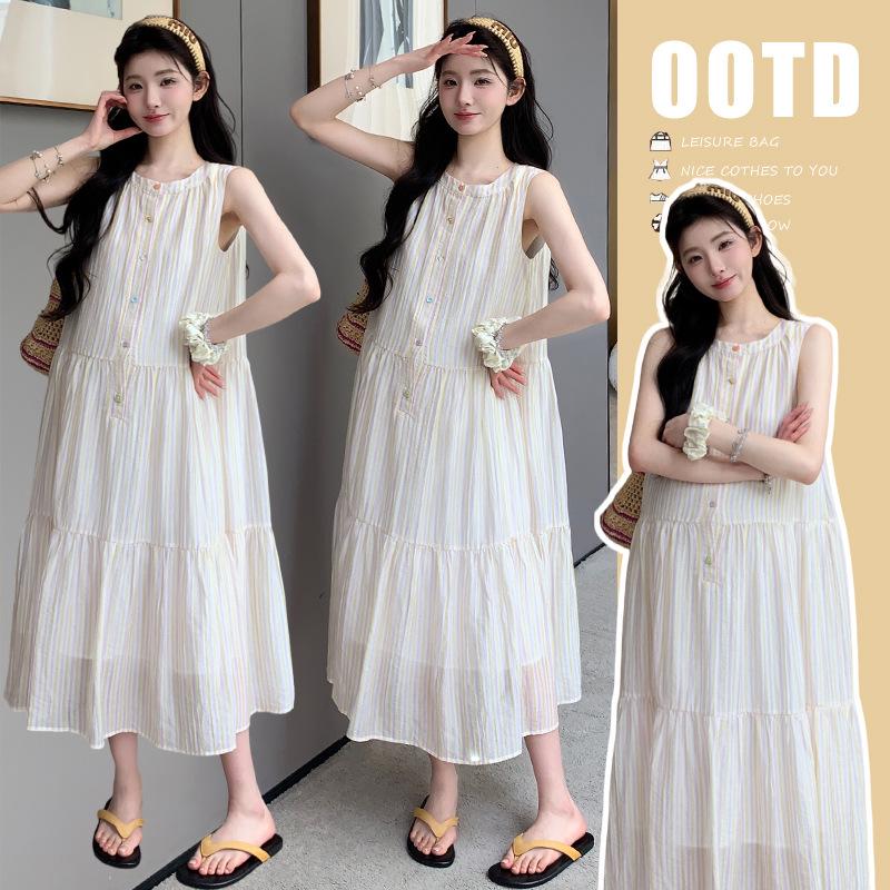 Korean Style Fresh Fashion Sleeveless Pleated Maternity Dress for Summer 2026