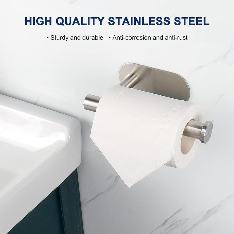 Toilet Paper Stainless Steel Holder, Wall Mount Adhesive Toilet Roll Holder, No Drilling