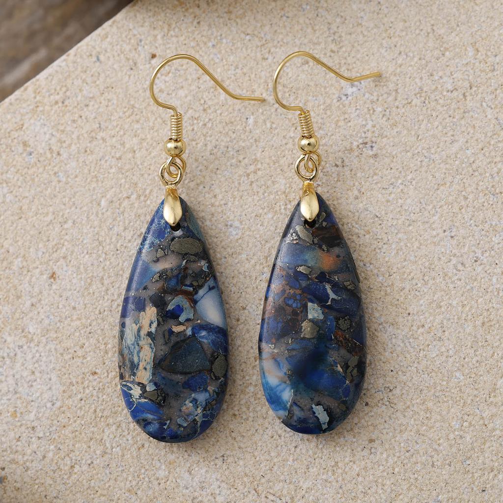 Luxury High Quality Natural Emperor Stone Water Drop Earrings Earrings European and American Popular Retro Jewelry