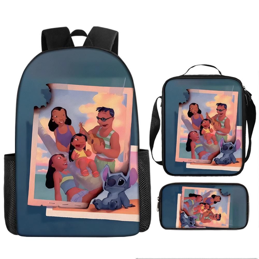 Stitch Kids Backpack Set 3-Piece Student School Bag Lunch Box Pencil Case Digital Print Gift Set for Children