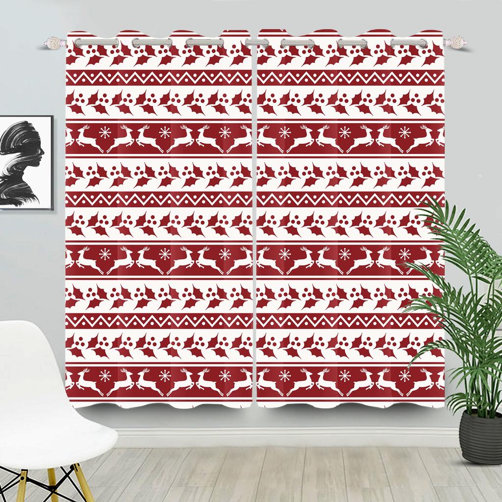 Christmas Home Window Curtains Red White Festive Printed Living Room Bedroom Holiday Decor Drapes Curtain With Grommet Polyester Ideal For Area