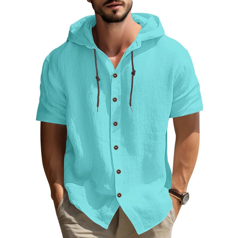 Men's Sports Casual Short-sleeved Shirt Hooded Fashion Sweater Cardigan Loose T-shirt