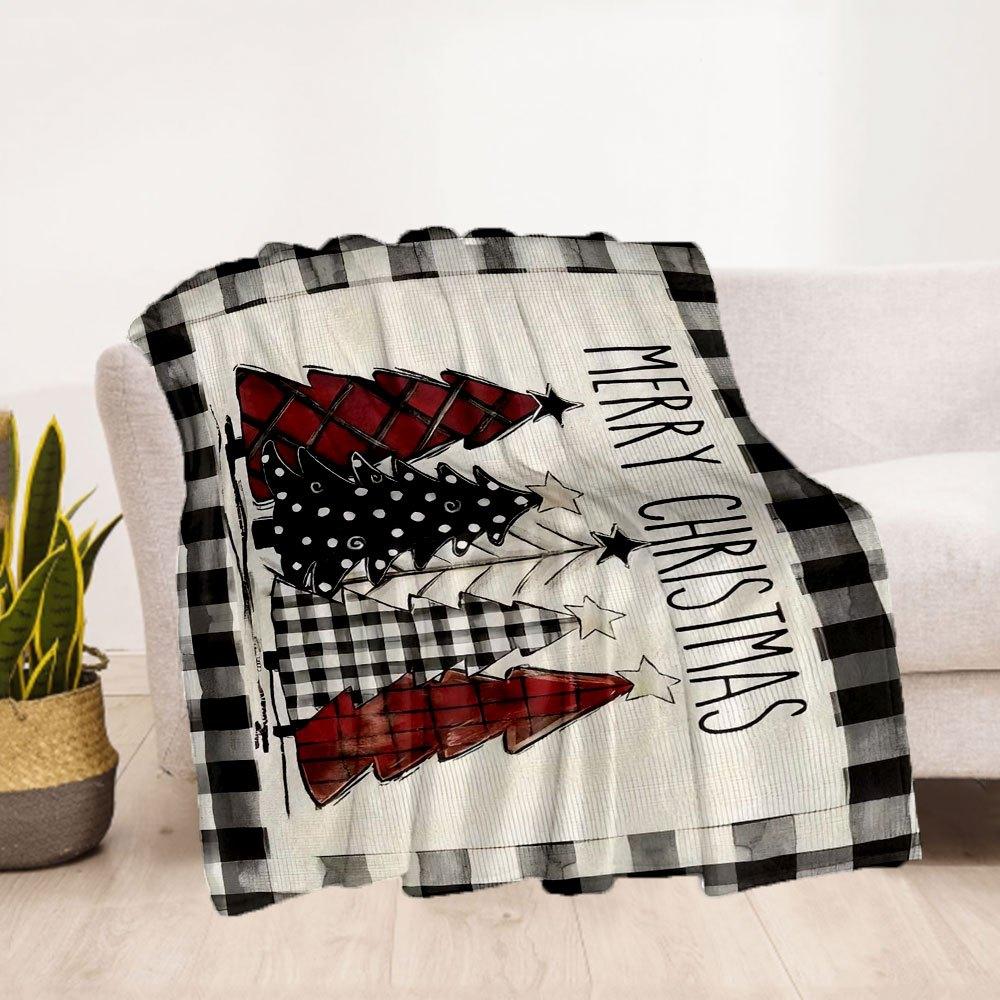 Weihnachtsbaum Karo Flagge - Frohe Weihnachten DekorationenDecke Flanell Überwurfdecke für Sofa, Bett, Reisen, Camping, Büro, Couch,
