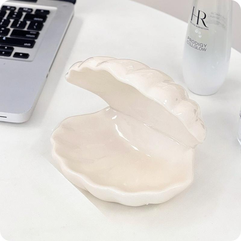 Fashion Ceramic Shell Jewelry Box – Creative Desktop Ornament Valentine's/Birthday Gift Storage Tray Storage for Rings/Earrings