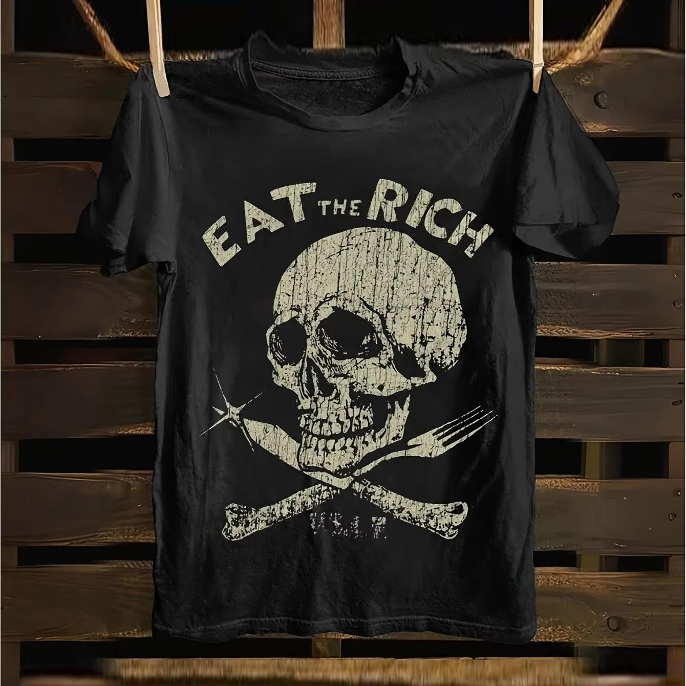 Unisexs Eat The Rich Gothic Punk Rock Tshirt Skull Cross Bone Printed Tshirt Suitable For Concerts Daily Leisure M