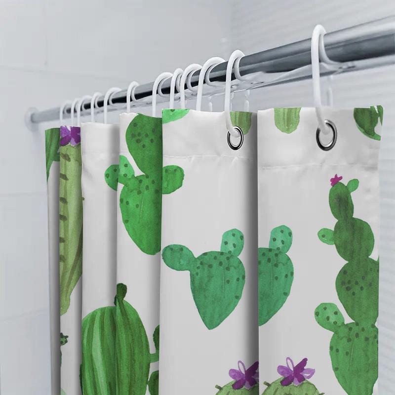 Colorful Cactus Shower Curtain Green Succulent Decor For Bathroom Watercolor Plant Design Polyester Fabric With Hooks Set Perfec