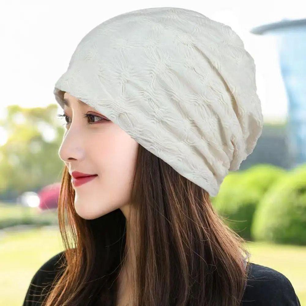 Hair Care Night Sleep Cap Solid Color Hijab Turban Cap Big Head Beanie Hat  Outdoor