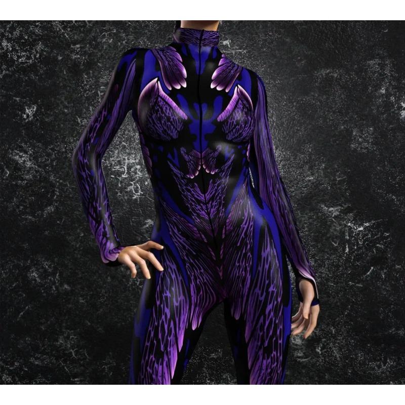 New Halloween Dark Symmetrical 3d Printed Jumpsuit Adult Sexy Skeleton Cosplay Bodysuit Party Stage Showing Catsuit Rave Outfits