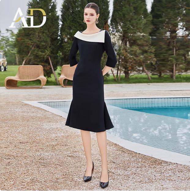 

AD Женское платье на раннюю осень черное «рыбий хвост» - стиль Хепберн на одно плечо облегающее Extra Large