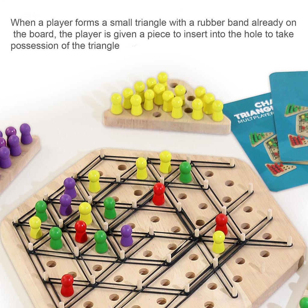 2-4 Players Geometry Chain Chess Puzzle Triangle Chess Desktop Game Rubber Band Training Family Interaction ExerciseThinking Toy