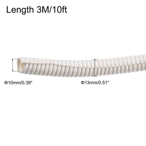 uxcell Corrugated Pipe Conduit Split Wire Loom Tube PE for Wire Cable 3M Length 10x13mm White