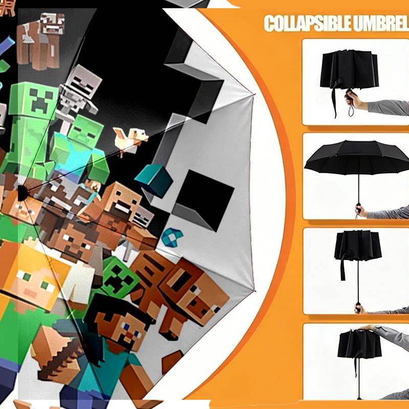 Minecraft Print Umbrella Automatic Opening/ Closing - Portable Foldable Design - Daily Use for Travel/Outdoor - Gift for Birthday