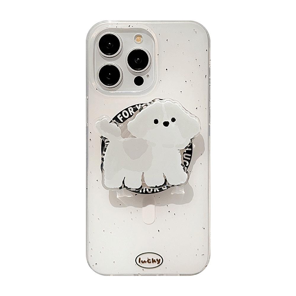Double-layer imd magnetic suction bracket 17pro max iPhone case iphone14 is suitable for 1316 ink splashing dog