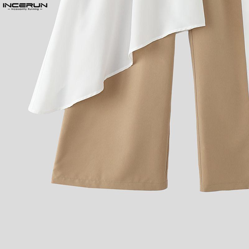 INCERUN Men Elastic Waist Ruffled Layers Casual Long Loose Pants Trousers