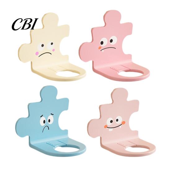 Waterproof Plastic Hanger Wall Mounted Shampoo Holder Hook, Cute Cartoon Splicing Design, Self Adhesive Multi Functional Storage Hook Bottle