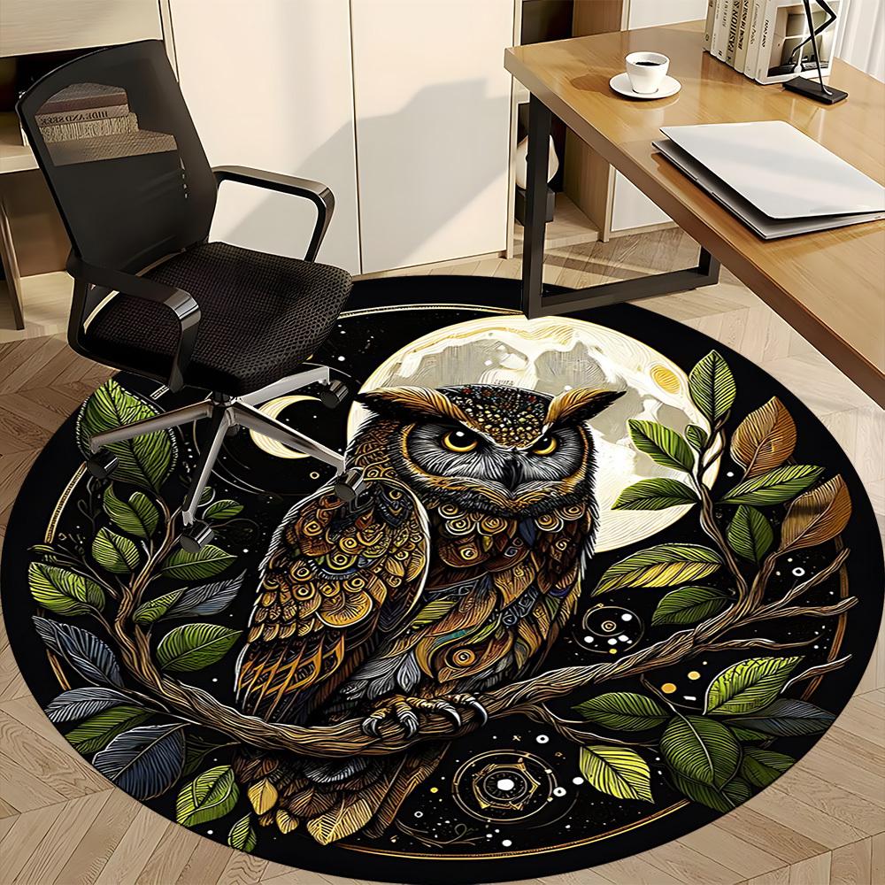1pc Night Owl Print Chair Carpet for Office, Round Non-Slip Durable Large Size Office Carpet, Suitable for Office, Beautiful Decoration