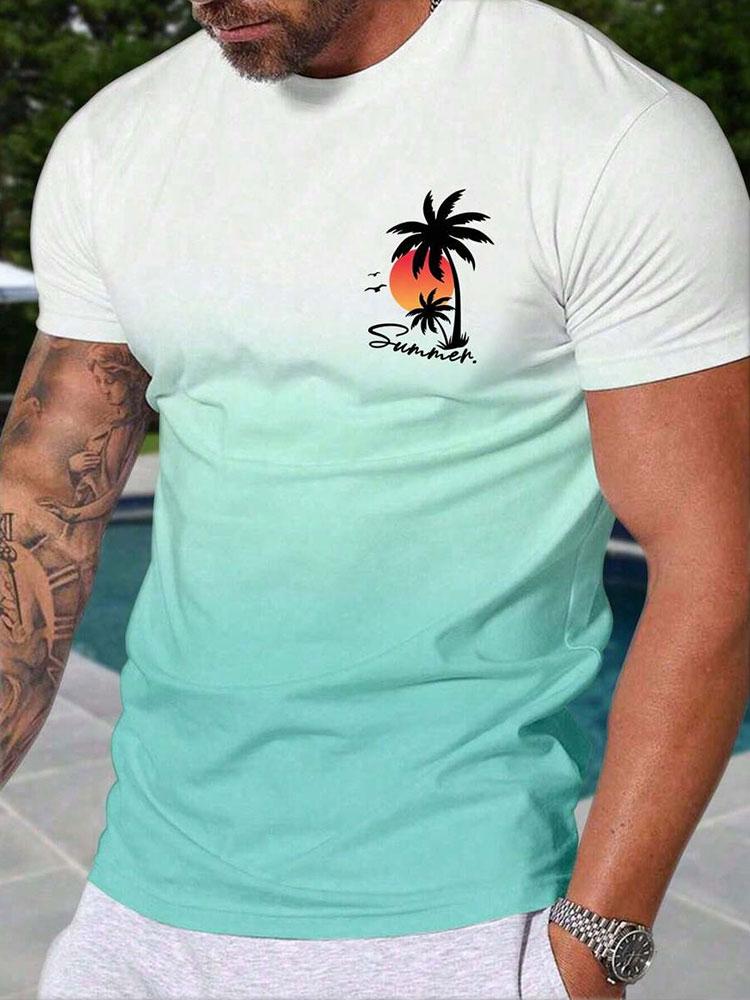 Hawaii Strandmuster 3D Gedrucktes T-Shirt Sommer Outdoor Lässig Täglich Kurzarm Oberteil Herren Mode Trend Personalisiert Rundhals Kleidung