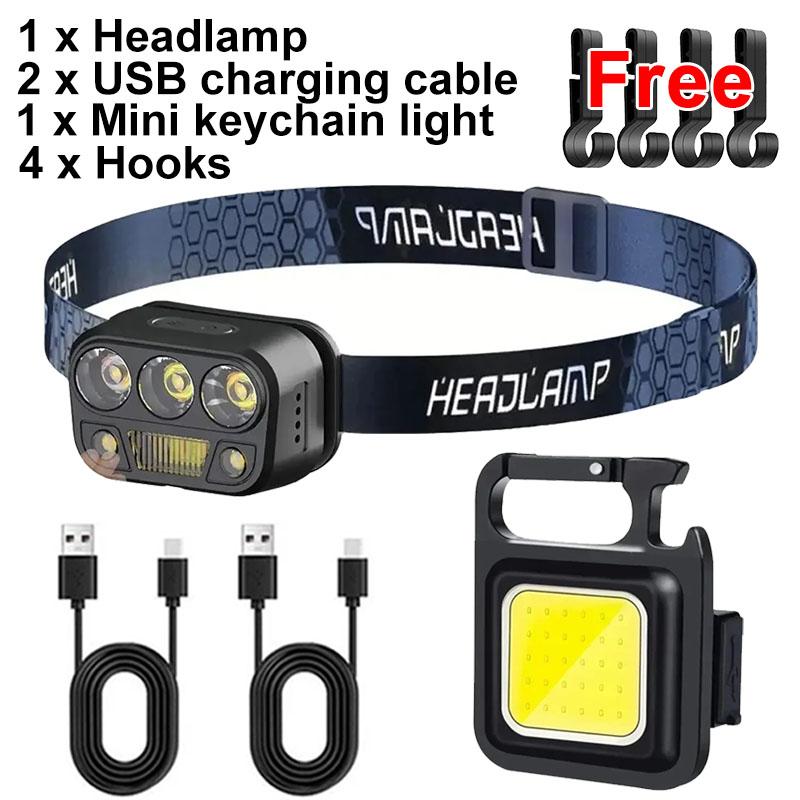 LED Headlamp Flashlight Rechargeable Induction Light Fishing Lamp Light Support White Light Ultra-Light Emergency Climbing Light