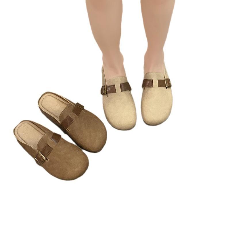 Lazy People Pedal Flat-bottomed Bag Head and Half Slippers for Women To Wear New Year's Spring and Autumn New Fashionable Soft Casual Single Shoes