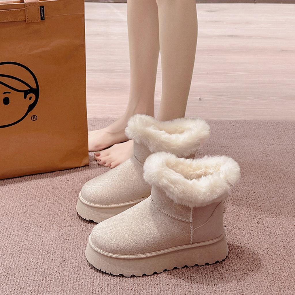 Thick-soled Snow Boots for Women's Autumn and Winter New Versatile Casual Velvet Thickened Medium Tube Outer Cotton Shoes