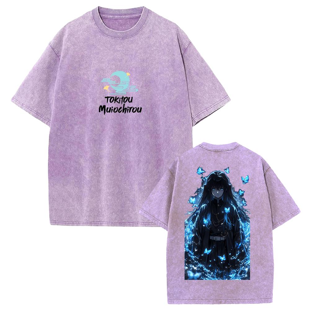 

Аниме Demon Slayer Tokitou Muichirou Графическая футболка Мужская Женская Футболки из стираного хлопка Винтажная повседневная одежда Футболка Харадзюку S