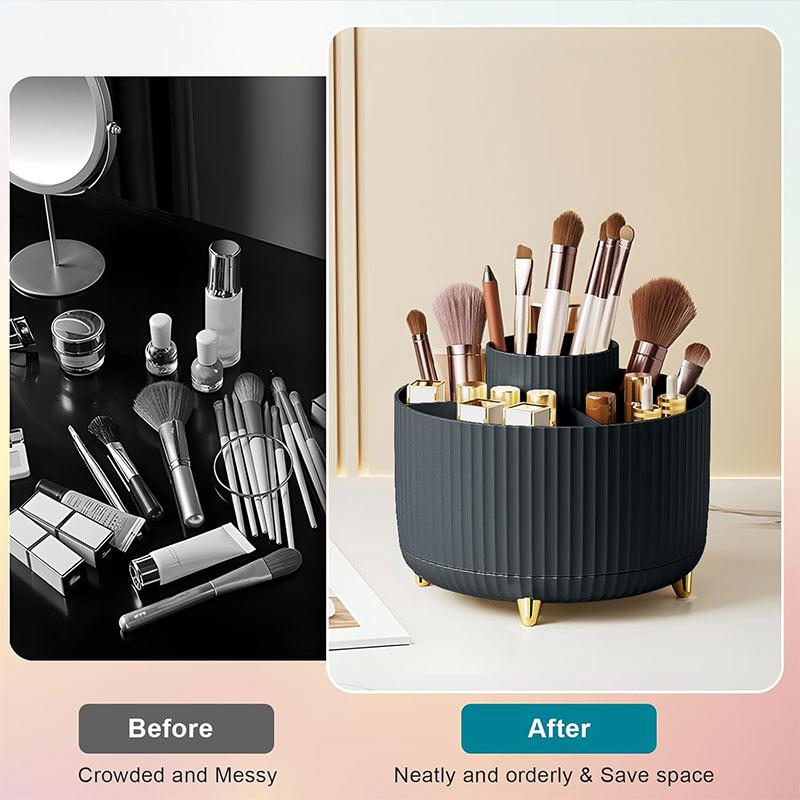 360° Rotating Makeup Organizer - 1pc Plastic Cosmetic Storage With 5 Compartments - Multi-functional Holder For Brushes