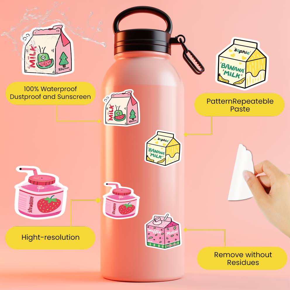 35pcs-50pcs Colorful Fruits Stickers Cute Beverages Teacher Reward Stickers  Stickers For DIY Phone Guitar Laptop Notebook