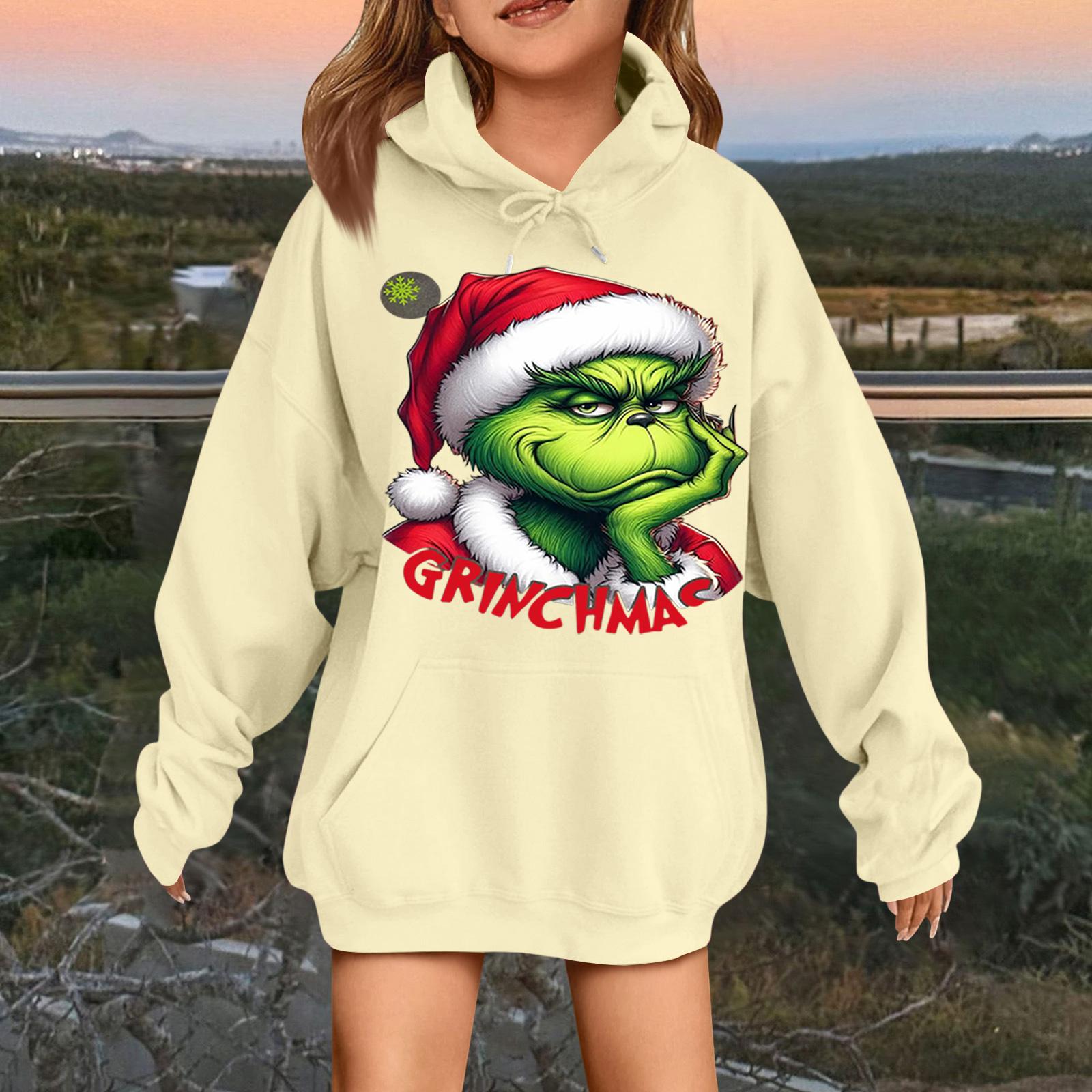 

Детская модная повседневная толстовка с капюшоном свободного кроя с длинными рукавами и рождественским принтом 110 бежевый