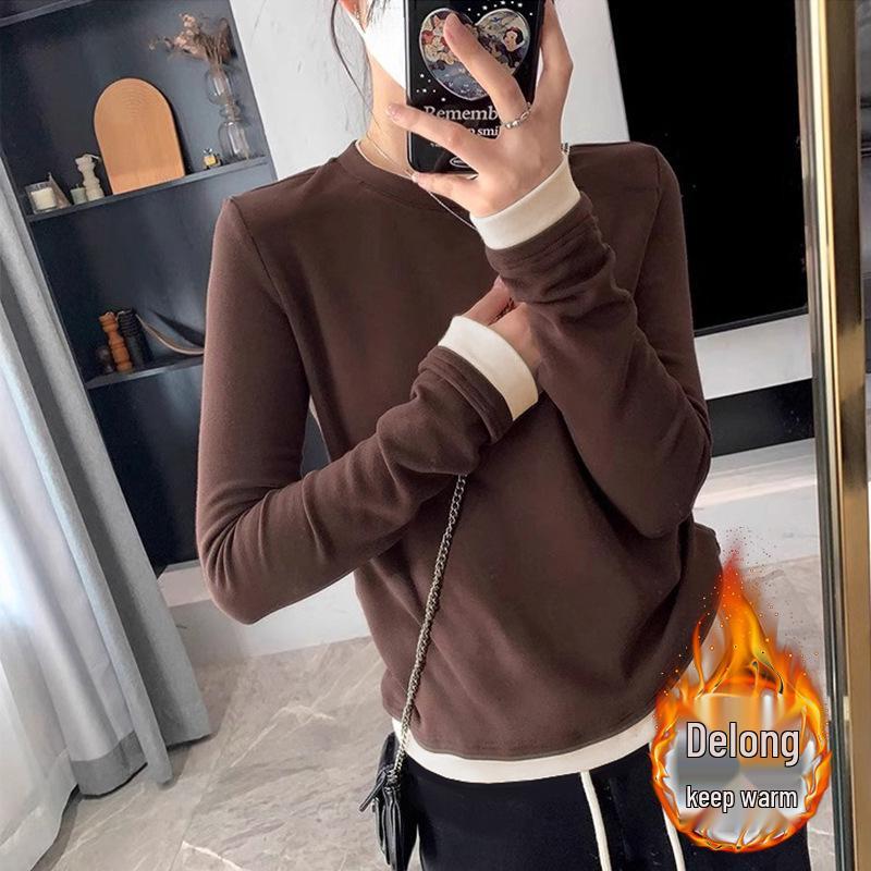 

New Korean Style Warm Velvet Two-Piece Long-Sleeve Shirt for Women X-Large