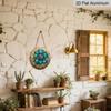 2D Flat, 1pc Retro Turquoise Flower Mosaic Round Wall Art, 2D Aluminum Sign with Golden Accents Frameless, Perfect for Home Decor, Balcony, Rustic