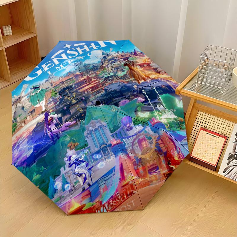 Genshin Impact Windproof Auto 8 Rib Folding Umbrella Portable Outdoor Parasol