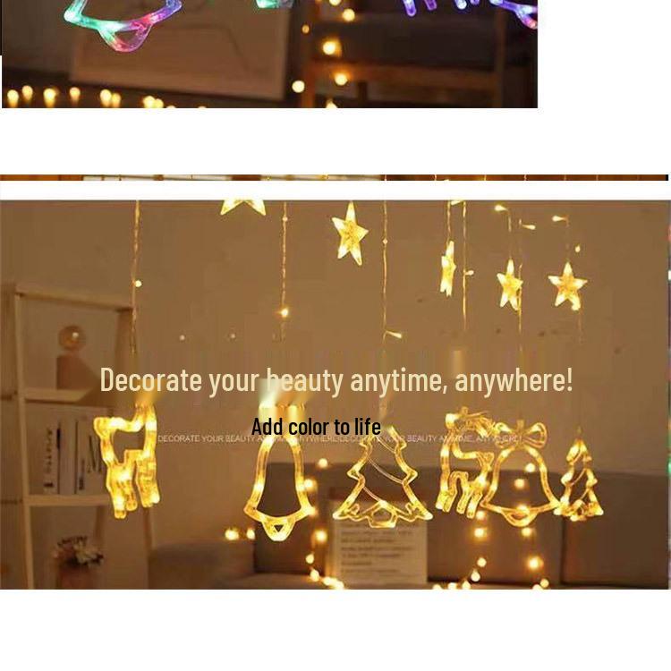 LED Curtain Icicle Christmas Lights - Creative Elk & Bells String Lights for Holiday Decor