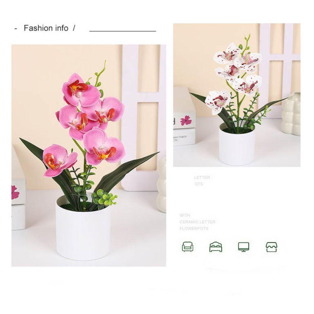 Accessories Simulation Bonsai Multicolor Faux Phalaenopsis Potted  Desktop Oranemnt