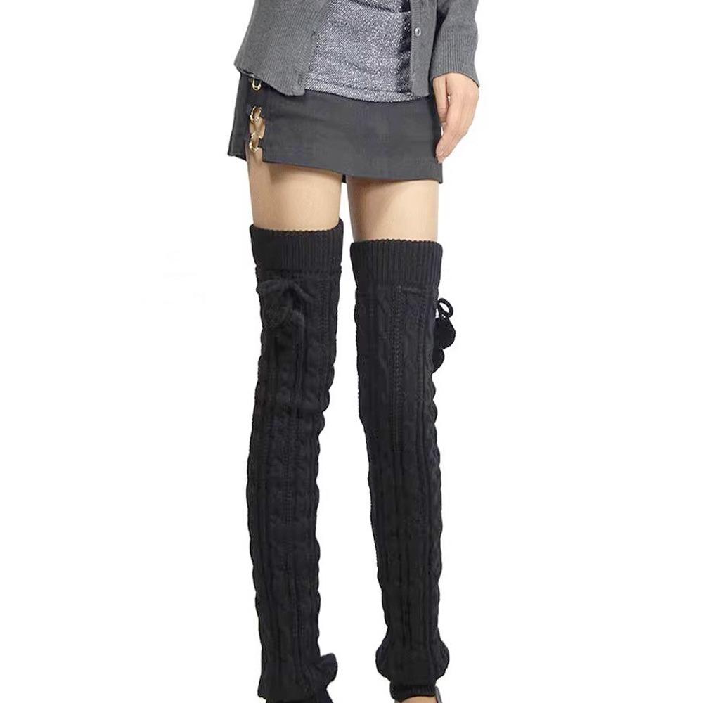 Thickened Long Boot Socks With Hairball Over Knee Boot Cuffs New Crochet Socks for Women