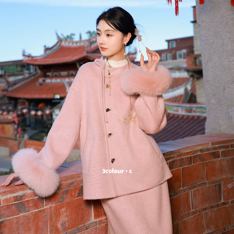 

Sancai 2025 Winter Beaded Lamb Wool Double-faced Loose Coat XL