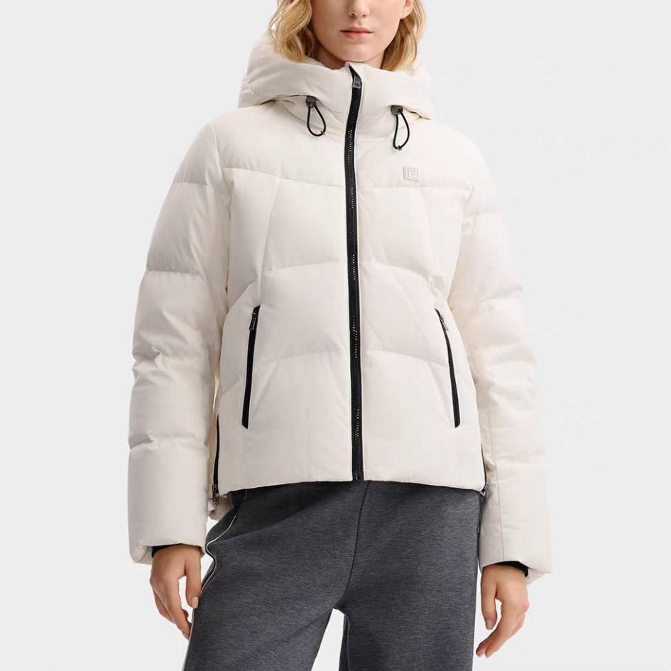 FILA White Casual Simple Versatile Lightweight Warm Waterproof Breathable Woven Hooded Down Jacket Women outerwear F11W543906FWT